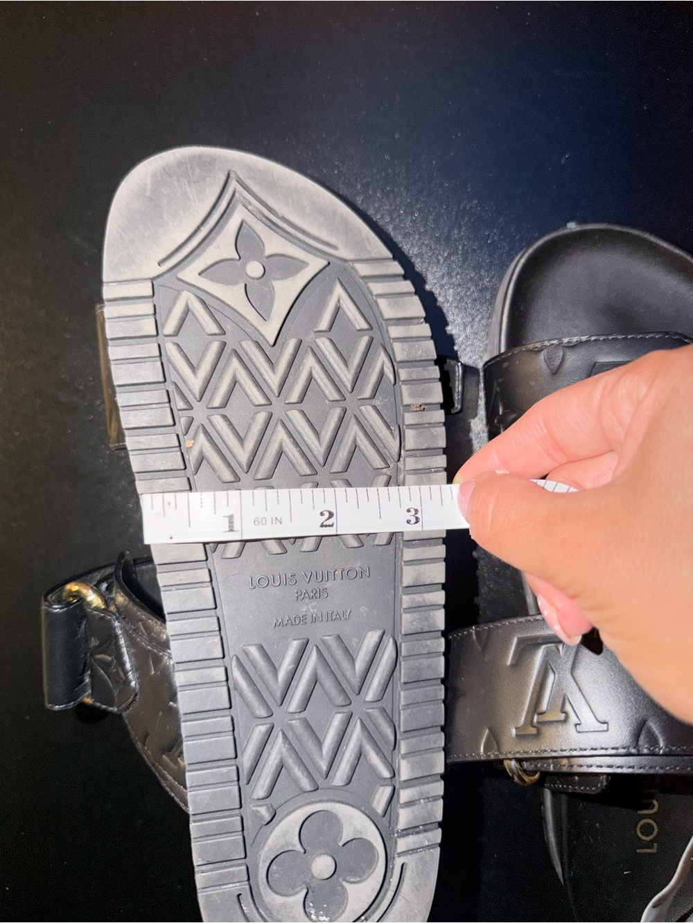 Louis Vuitton Black Embossed Monogram Double-Strap Slide Sandals - Picture 13 of 15